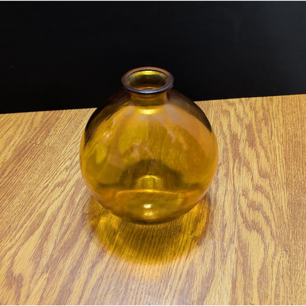 Vintage Amber Glass Orb Vase Round Globe Ball Mid Century Modern MCM 6.5 Inch